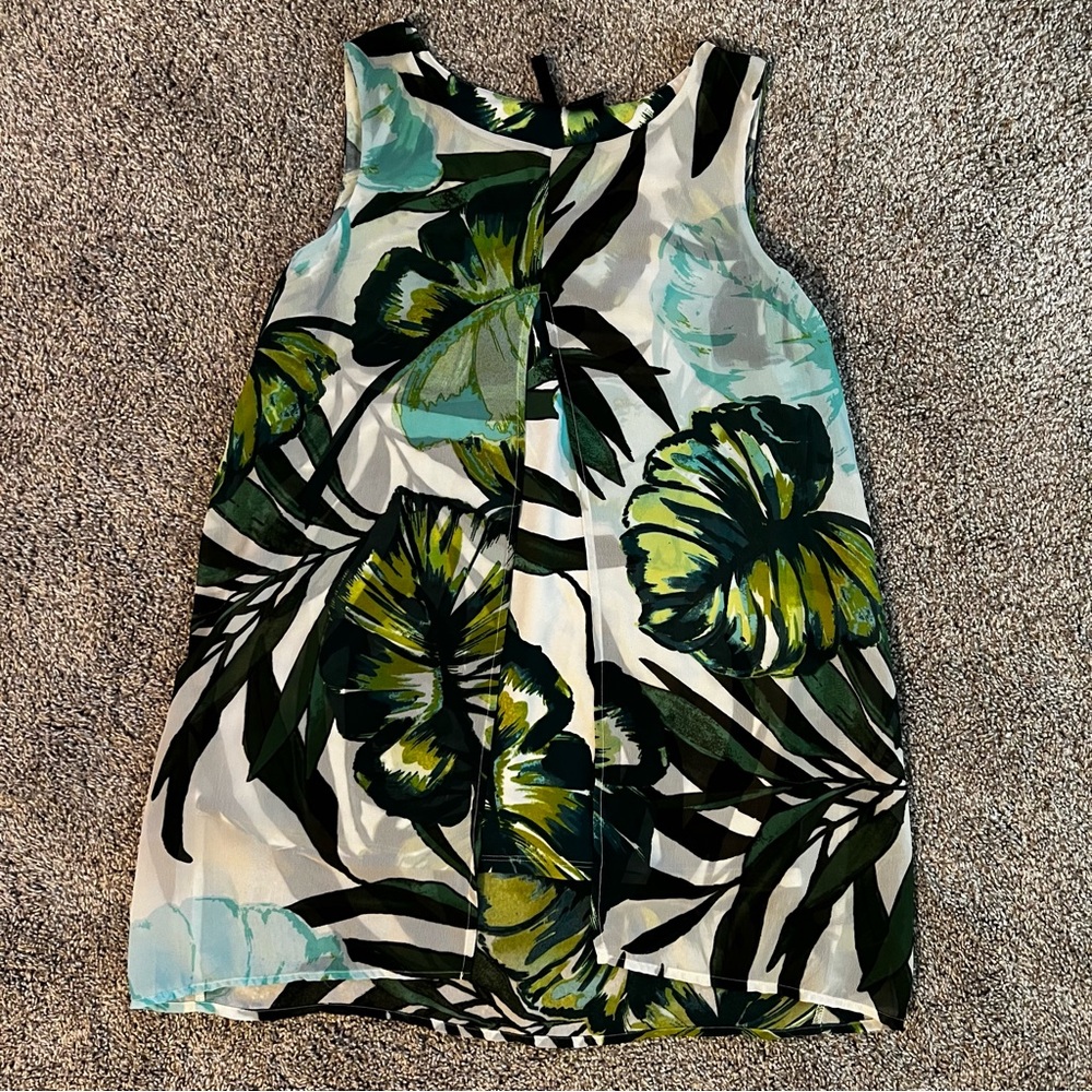 New Directions Green and White Leaf Dress